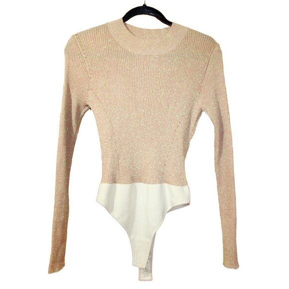Free People Sweaters - NWT FREE PEOPLE Intimately Tan Nude Shimmer Ribbed Sweater Bodysuit Size Medium